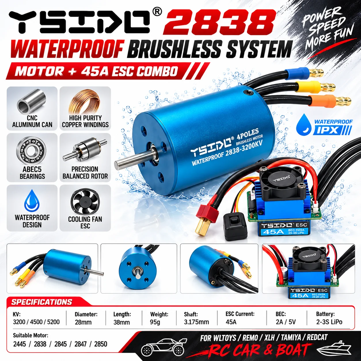 2838 محرك بدون فرش مقاوم للماء - مراجعة Rc Remo Hobby وسعره
